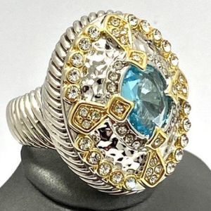 2.05 ctw Blue Topaz and White Zircon Ring